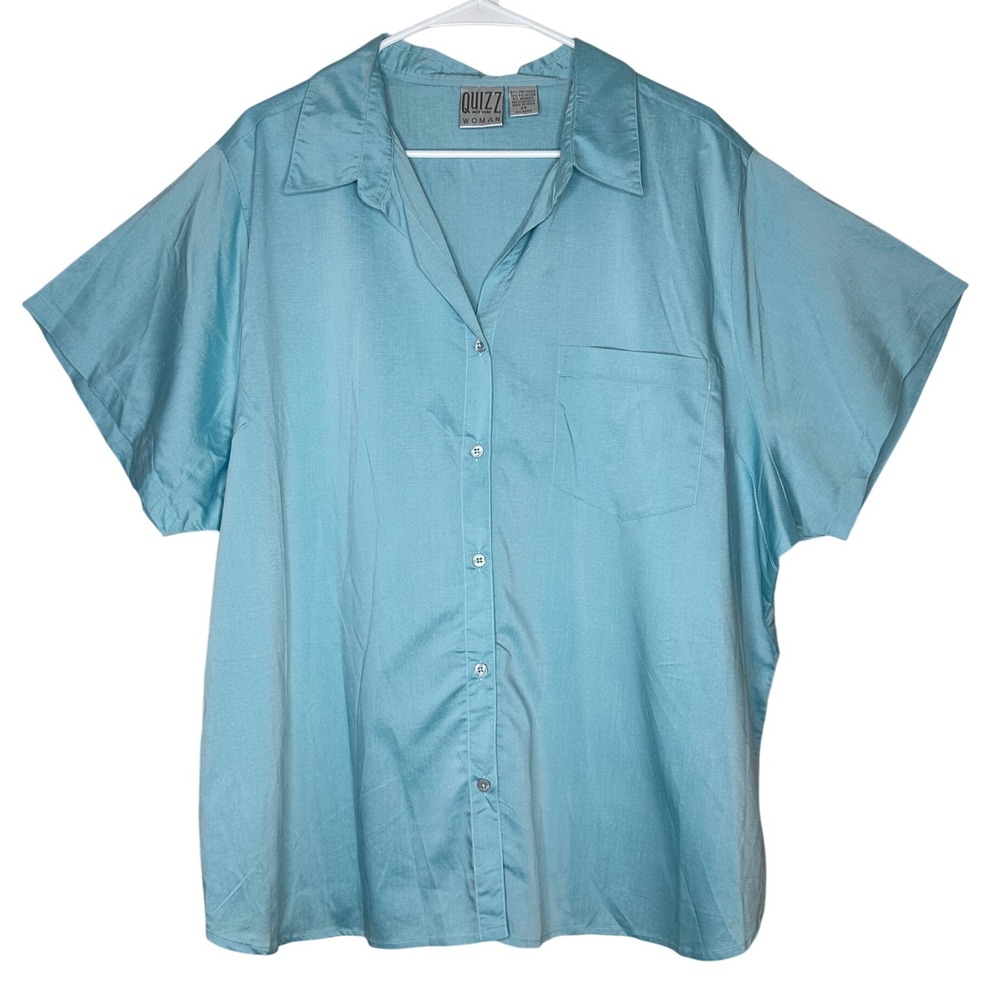 Quizz NWT Y2K Aqua‎ Blue Button Down Short Sleeve Shirt Women's Plus Size 24